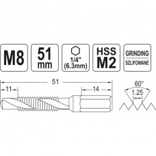 YATO Burghiu tarod, hex 1/4", dimensiune M8, ..